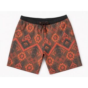 Kavu‎ Mens Large Hybrid Shorts Ikat Geometric Orange Brown Outdoor Hiking Swim